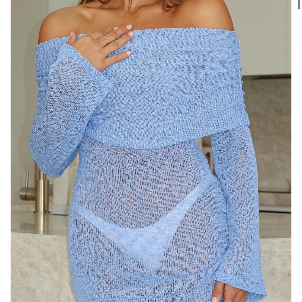 White Fox Boutique Light Blue Off-Shoulder Swim Coverup